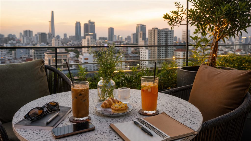 Bàn cafe rooftop cuối tuần cho nhóm bạn ở Sài Gòn