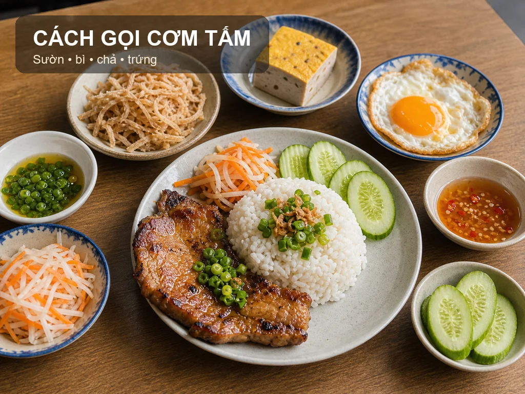 Cách gọi cơm tấm Sài Gòn với sườn bì chả trứng
