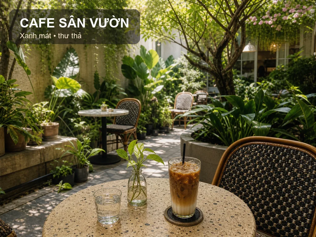 Cafe check-in Sài Gòn với không gian sân vườn xanh