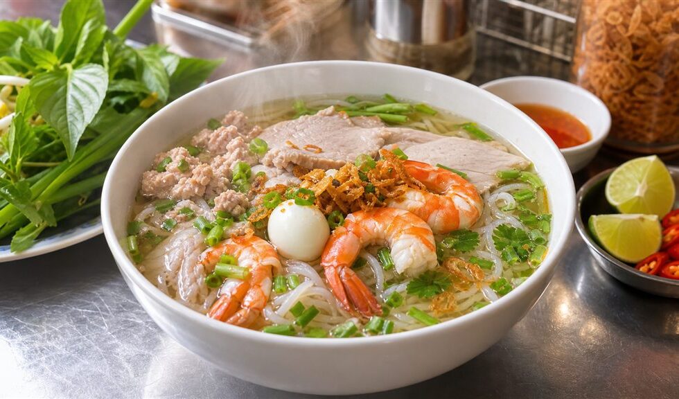 Tô hủ tiếu ngon Sài Gòn với topping tôm thịt đầy đặn