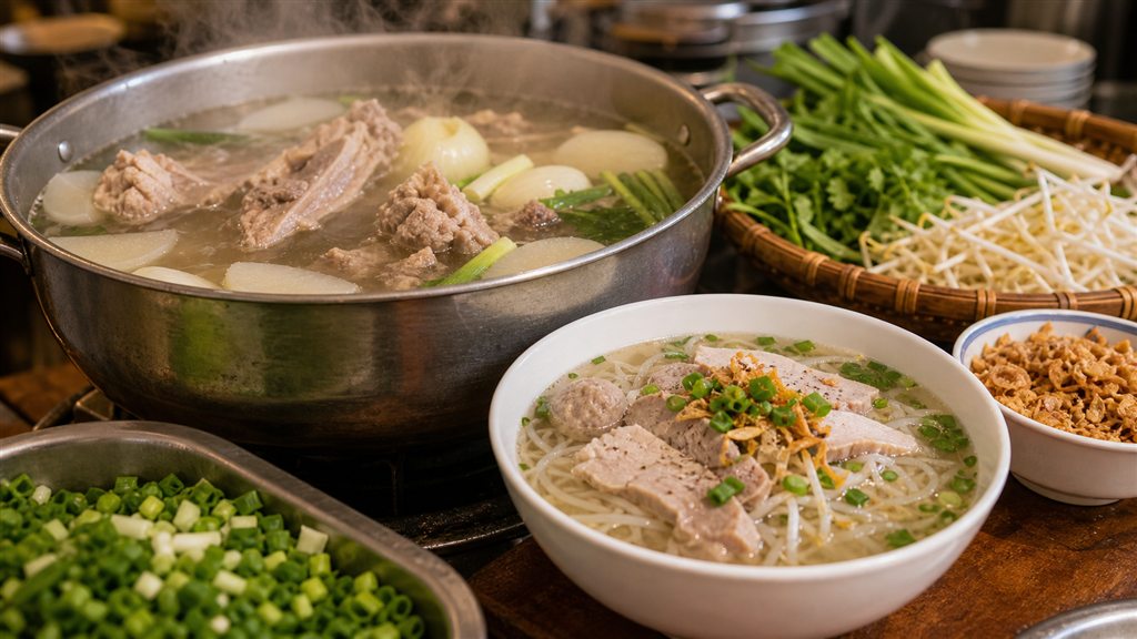 Nước lèo hủ tiếu Sài Gòn hầm xương ngọt thanh