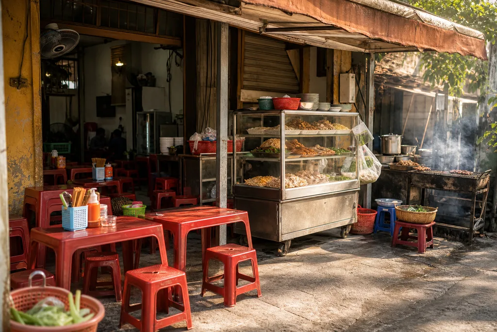 Không gian quán bún thịt nướng đường phố Sài Gòn