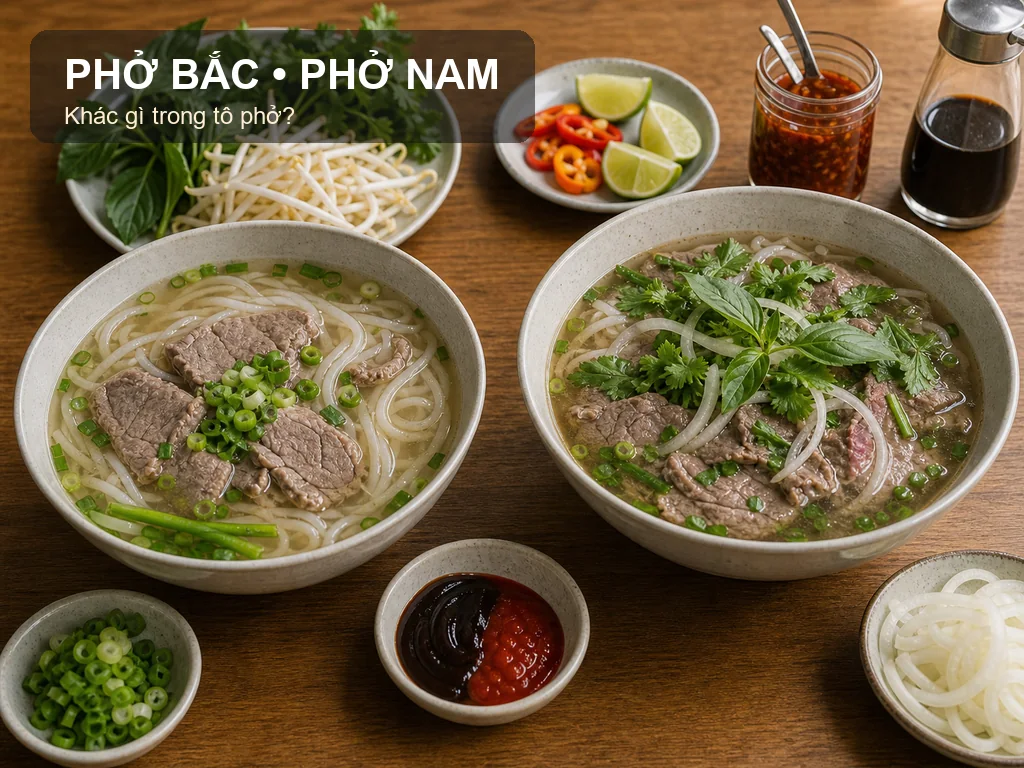 Phở Bắc phở Nam khác nhau qua nước dùng và rau ăn kèm
