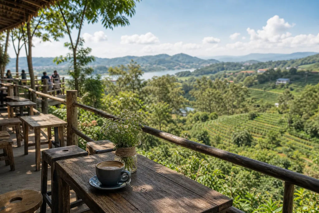 Cà phê Mê Linh Đà Lạt view đồi xanh