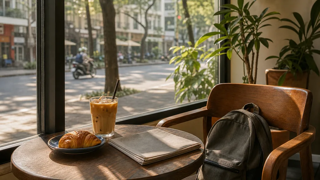 Góc cafe sáng để đọc tin và lên lịch trước giờ làm