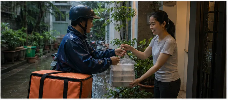 Đồ ăn giao hàng ngày mưa Sài Gòn