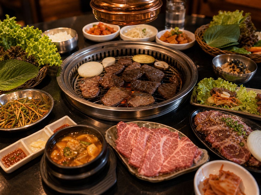 Set nướng Hàn Quốc với thịt và panchan