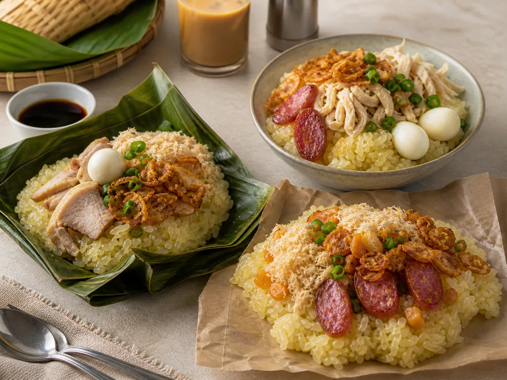 Các phần xôi mặn Sài Gòn mang đi với nhiều topping